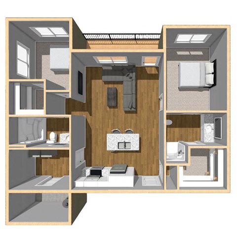 Floor plan for 2 beds, 2 baths, 1171 sqft